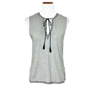 J. Crew Gray Embroidered Tasseled Sleeveless Tunic Tee Shirt
